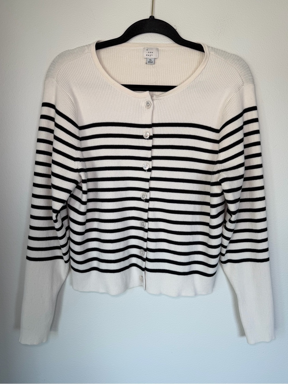 NWOT A New Day Ribbed Striped Button Up Cardigan Sweater Coastal Classic